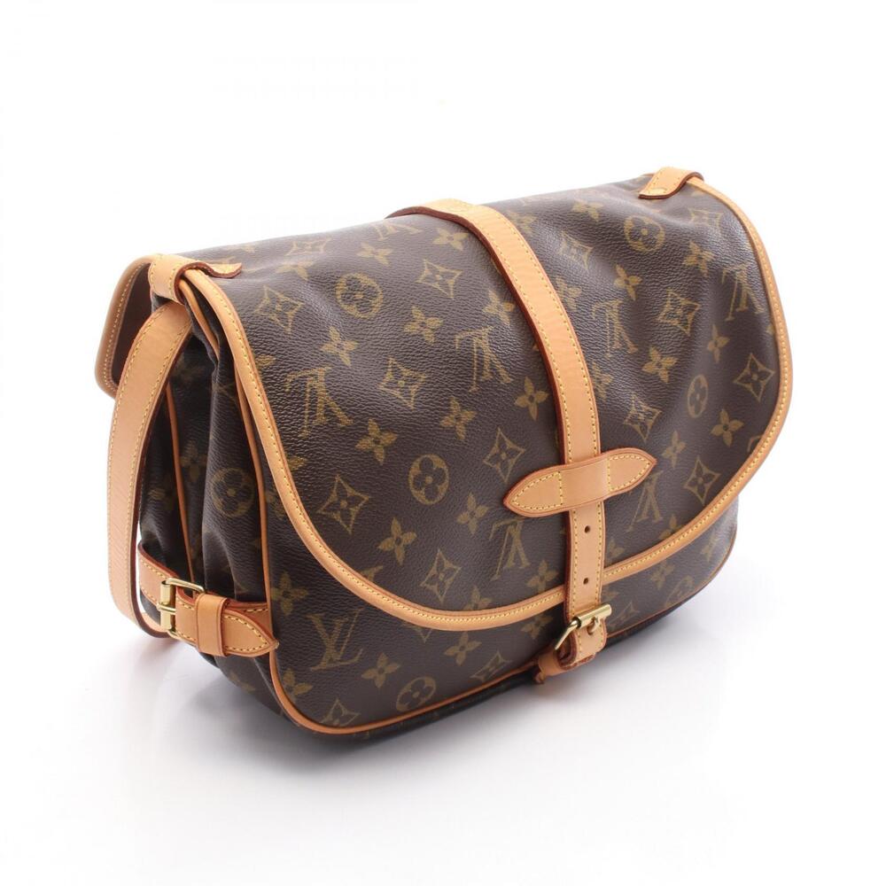 Louis Vuitton Canvas Leather Brown Bag Monogram Shoulder Saumur